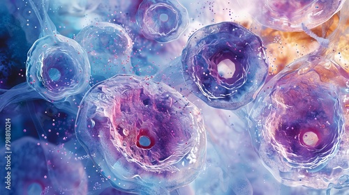 Dynamic image of dividing cells captured under high magnification, emphasizing the process of mitosis, ideal for biology courses and research documentation photo