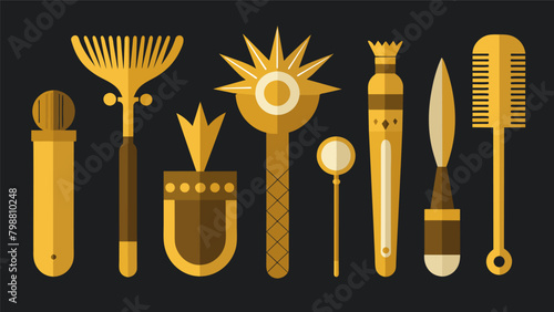 A set of goldtipped grooming tools carefully crafted with precision for a sophisticated touch..