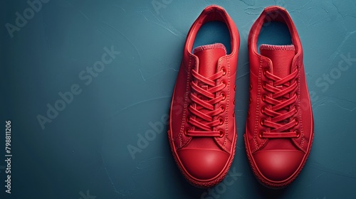 A pair of shiny red leather dress shoes isolated on dark background photo