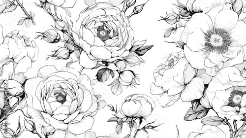 Botanical seamless pattern with blooming English ro