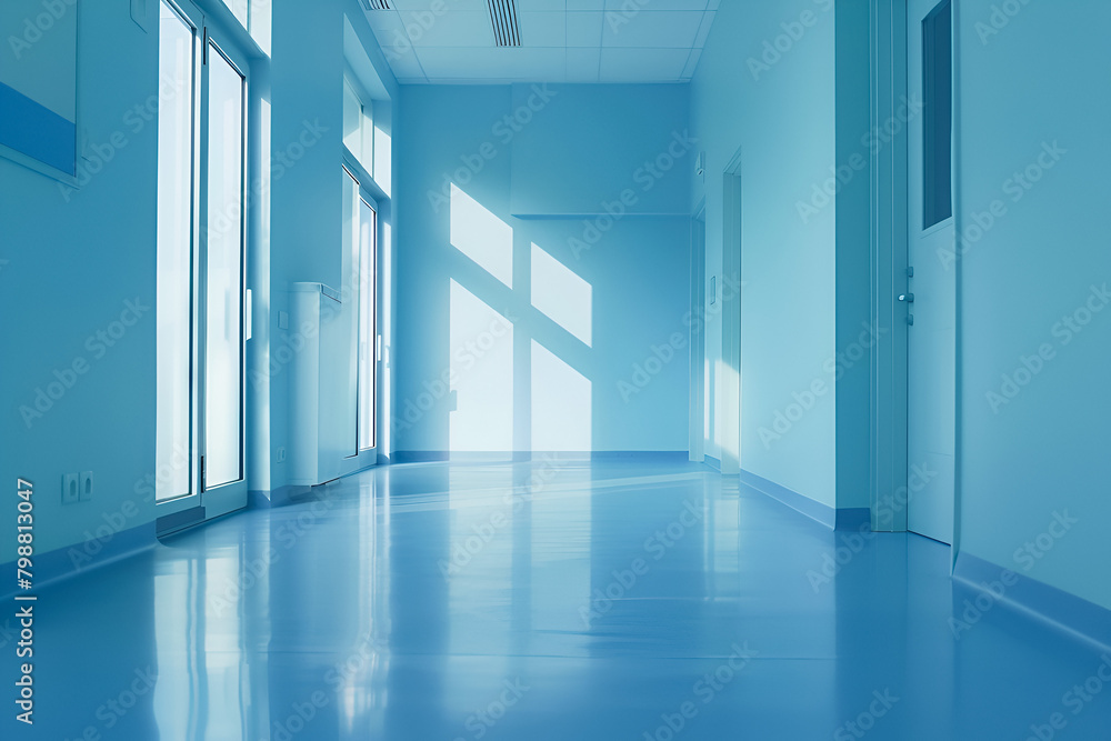 Obraz premium Hospital interior blue background