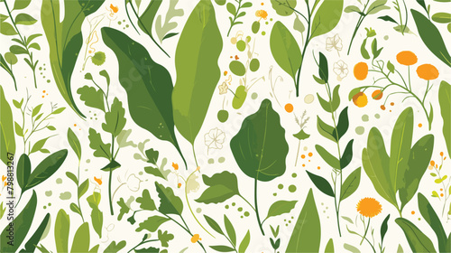 Botanical seamless pattern with green turmeric leav