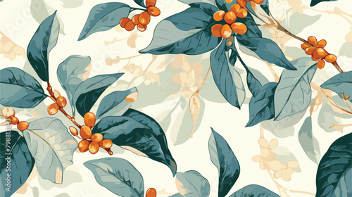 Botanical seamless pattern with tropical Coffea or