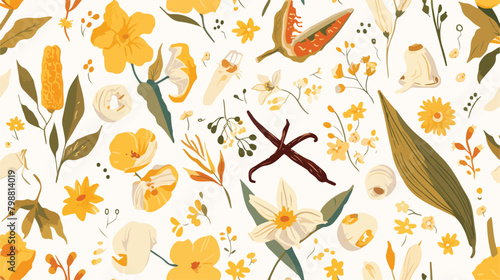 Botanical seamless pattern with vanilla leaves flow