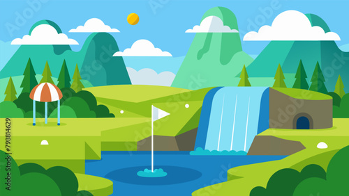 The smell of freshly grass and the sound of gentle waterfalls provide a relaxing backdrop for the competitive atmosphere of the mini golf