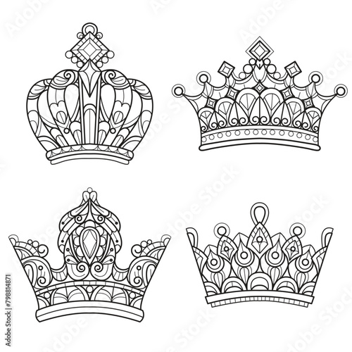 Luxury crown pattern hand drawn for adult coloring book