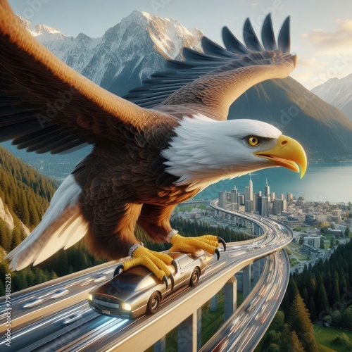 Hyper-Realistic 3D Eagle Flight: 16K Ultra Photorealistic Rendering photo