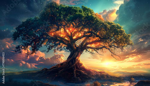 Beautiful digital art of the sacred tree of life symbolizing prosperity and growth, suitable for spiritual and cultural themes