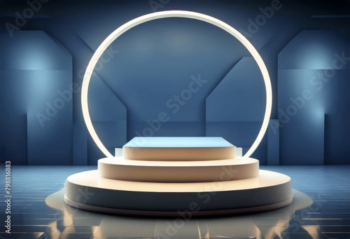 'placing blue background3d products rendering Podium abstract prizes poduim studio empty product presentation three-dimensional background blank ceramic clear decoration design' photo