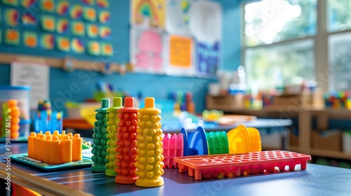 Close-up on tactile learning materials in a special education classroom, engaging senses for enhanced learning photo