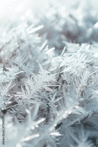 Textured intricate frost patterns and icy formations  offer a chilly and wintery backdrop  perfect for conveying coziness and seasonal charm in holiday-themed branding.