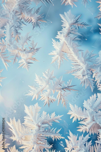 Textured intricate frost patterns and icy formations  offer a chilly and wintery backdrop  perfect for conveying coziness and seasonal charm in holiday-themed branding.