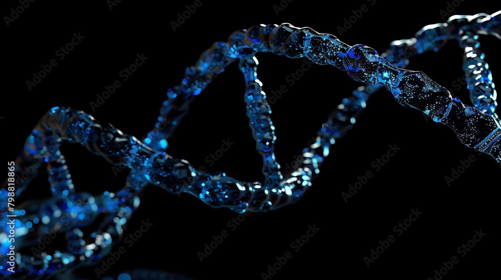 Visualize a captivating 3D image showcasing a close-up view of a dark blue DNA strand, filling the entire screen with its intricate details and mesmerizing beauty. Visualize a captivating 3D image showcasing a close-up view of a dark blue DNA strand, filling the entire screen with its intricate details and mesmerizing beauty.