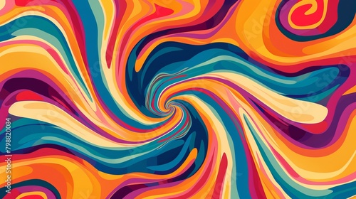 Picture a groovy 70s-inspired background pulsating with waves, swirls, and twirls, reminiscent of the psychedelic era. This twisted and distorted vector texture exudes a trendy retro aesthetic, 