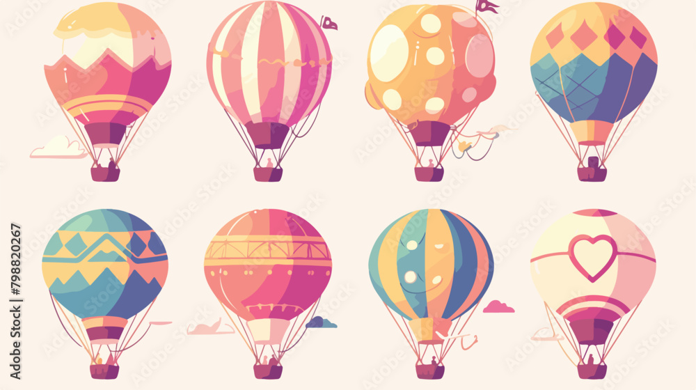 Bundle of round hot air balloons of different textu