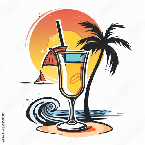 Refreshing Cocktail With Umbrella on a Beach