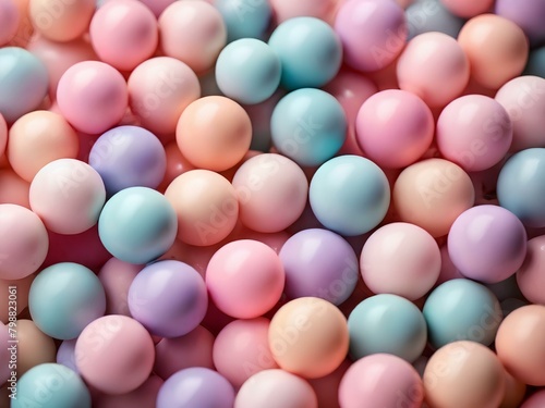 Top view of pastel spheres abstract background - various colors, gentle aesthetic colors.