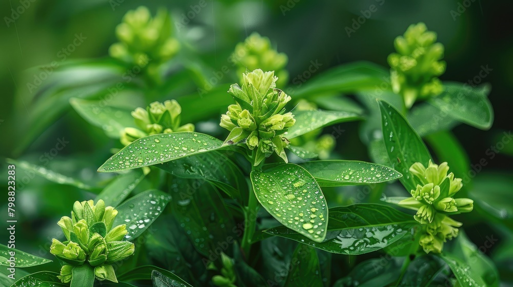 Fototapeta premium Invasive plant with green flowers and leaves known as alligator weed