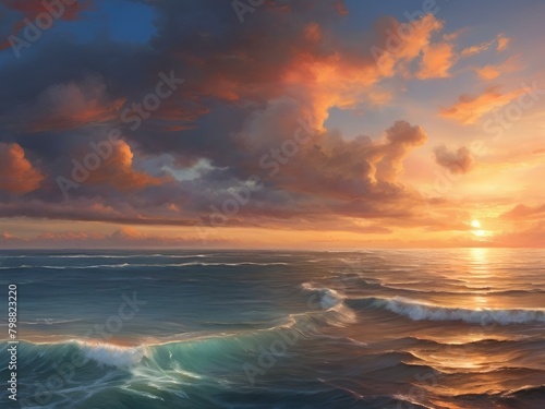 Beautiful sunset over the ocean scenario  beautiful bright colors  for banner  brochure  travel and relaxation concept.