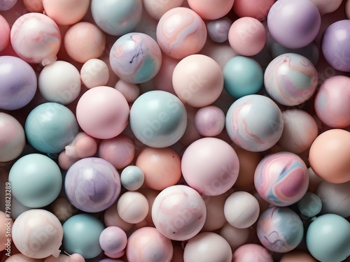 Top view of pastel spheres abstract background - various colors  gentle aesthetic colors.