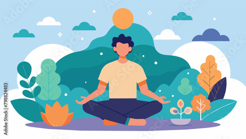 A person in a yoga pose surrounded by calming nature scenes representing the mental relaxation achieved with optimized brain waves..