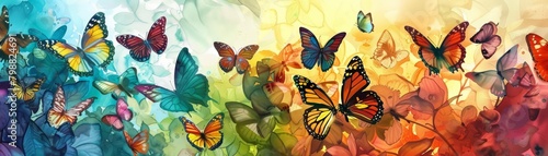 A mystical painting of butterflies and flowers in the jungle with vibrant colors and a dreamlike atmosphere