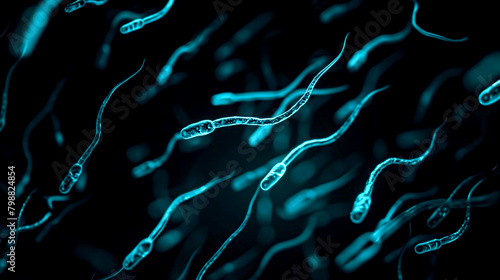 ilustration of spermatozoa under the microscope - fertility and in vitro fertilization concept