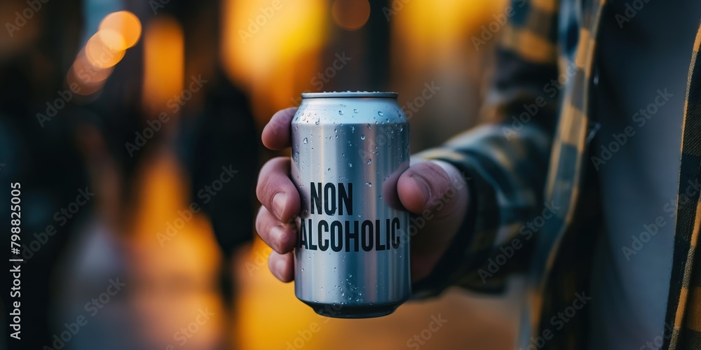 Fototapeta premium A person is holding a can of non-alcoholic beer
