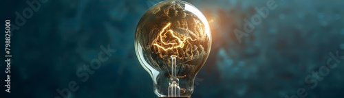 A light bulb with a glowing filament in the shape of a brain.