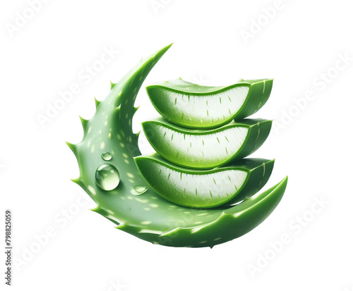 Close-up Fresh Aloe Vera slice isolated transparent background