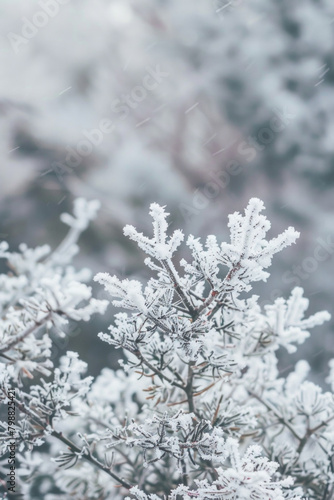 Textured intricate frost patterns and icy formations  offer a chilly and wintery backdrop  perfect for conveying coziness and seasonal charm in holiday-themed branding.