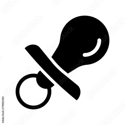 Baby pacifier icon. Newborn nipple vector illustration. Child symbol. Toddler dummy icon isolated black filled.