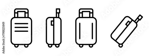 Suitcase icon set. Travel bag vector symbols. Trip baggage illustration isolated.