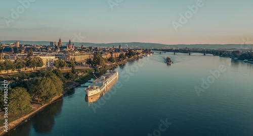 Aerial view of the city of Mainz and the Rhine river