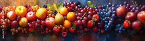 An assortment of fruits including apples  grapes  pears  and berries.