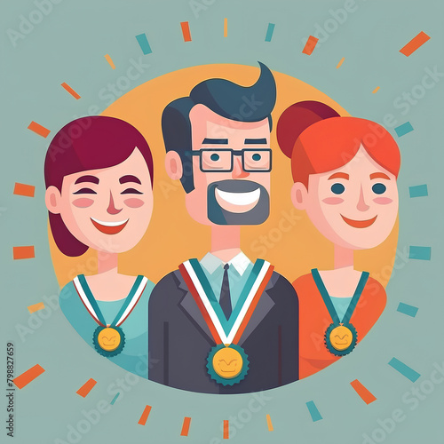 Happy business team employee winners