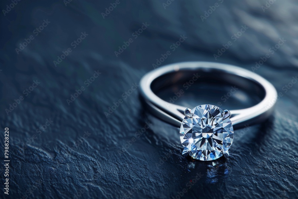 Diamond Ring on Dark Background. Sleek and Modern Design Platinum Ring. Diamond Ring on Dark Background. Sleek and Modern Design Platinum Ring.