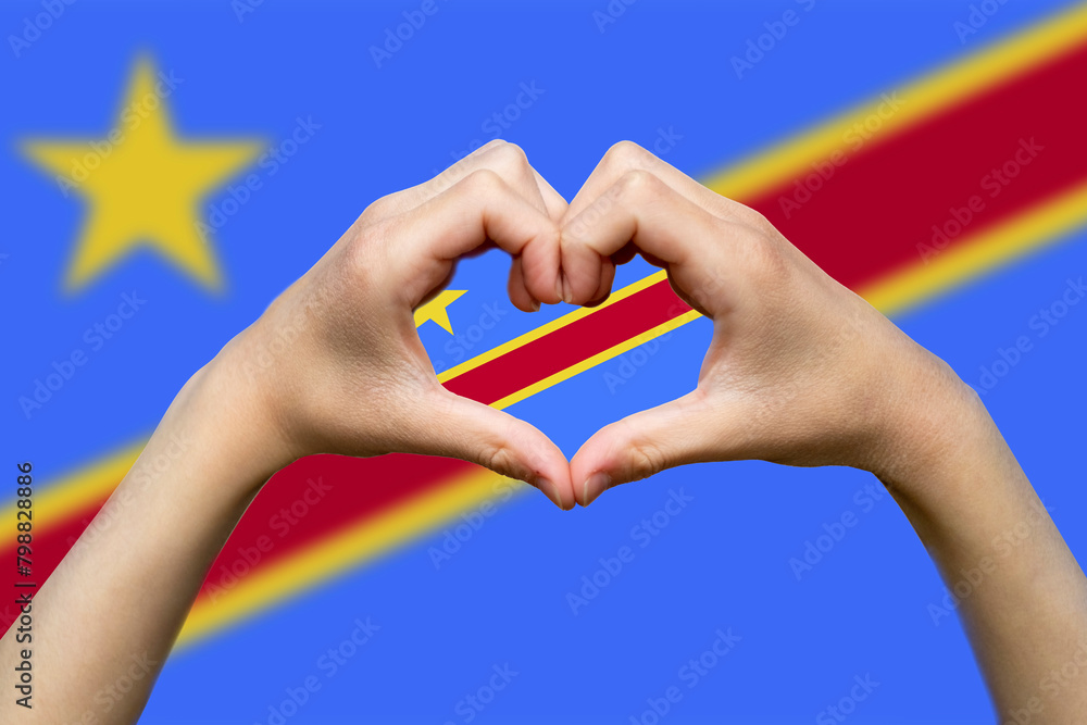 Congo Democratic Republic flag with two hands heart shape, vector design, patriotism Congo Democratic Republic flag with two hands heart shape, vector design, patriotism