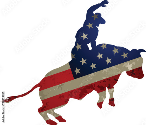 Man riding bucking bronco in rodeo wild west