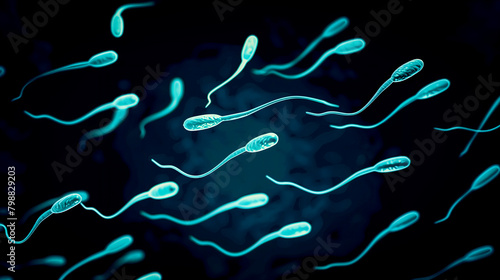 ilustration of spermatozoa under the microscope - fertility and in vitro fertilization concept photo