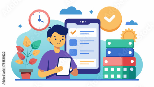 An augmented reality app that allows students with exeive functioning difficulties to practice time management and organization skills.. Vector illustration