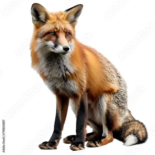 A red fox in a hunting stance, focused and alert, on a transparent background.
