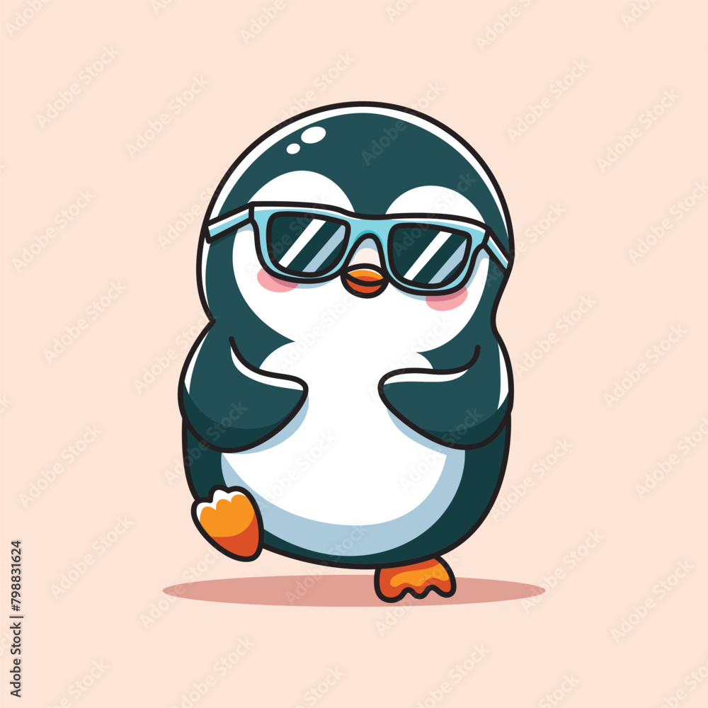 Obraz premium cute cartoon pinguin dance . ilustratin vector cute