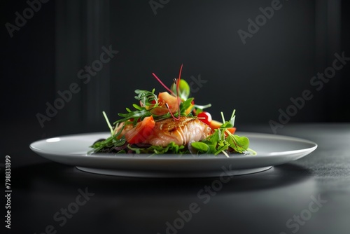 Wallpaper Mural Expensive Gourmet Meal on Dark Background.  Torontodigital.ca