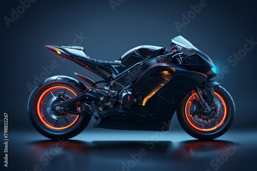 Motorcycle on Dark Background. Sleek and Modern Design High-Performance Bike.
