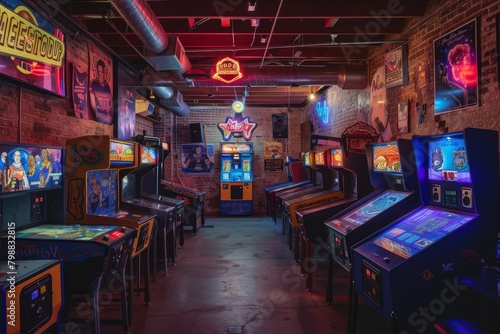 Vibrant Retro Gaming Arcade With Classic Machines Under Neon Lights © LMNZR