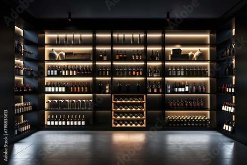 Luxury Expensive Private Wine Tasting Room on Dark Background. 