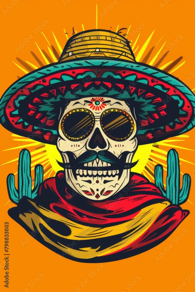Skull Wearing Sombrero and Scarf