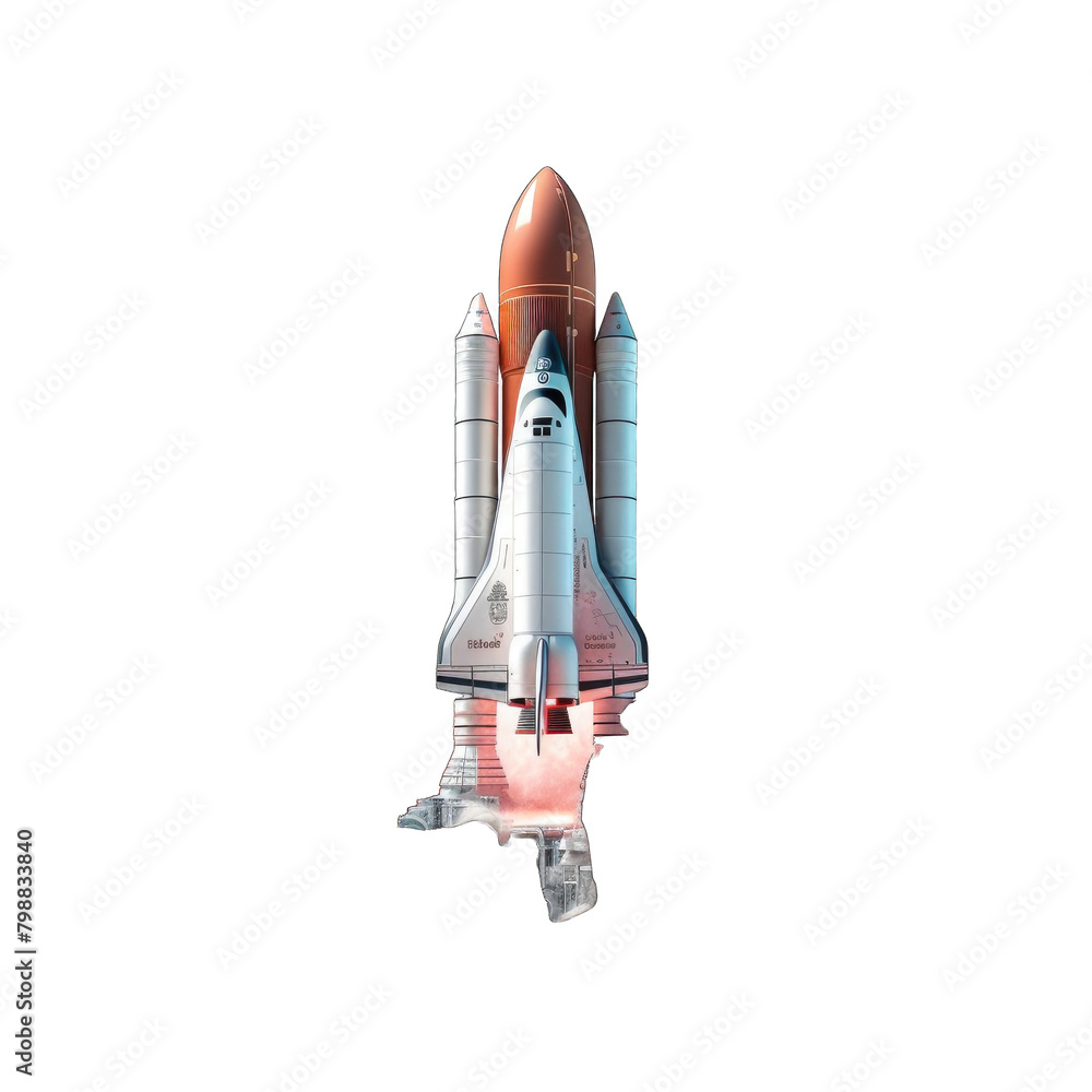 Obraz premium 3d space rocket with smoke on white background