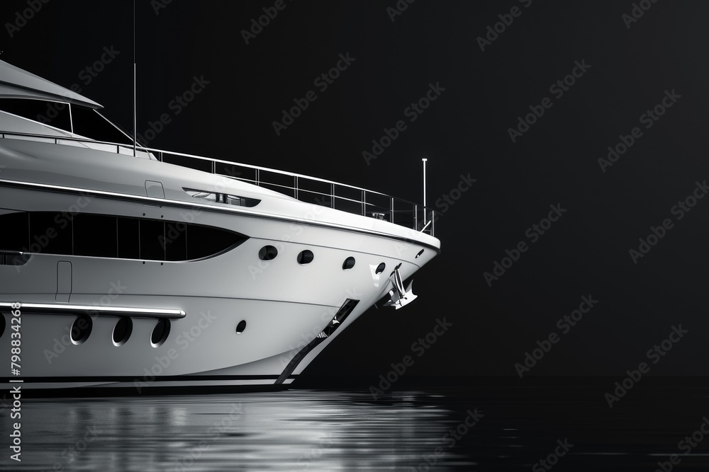 Naklejka premium Yacht Anchored on Dark Background. Sleek and Modern Design White Yacht. 